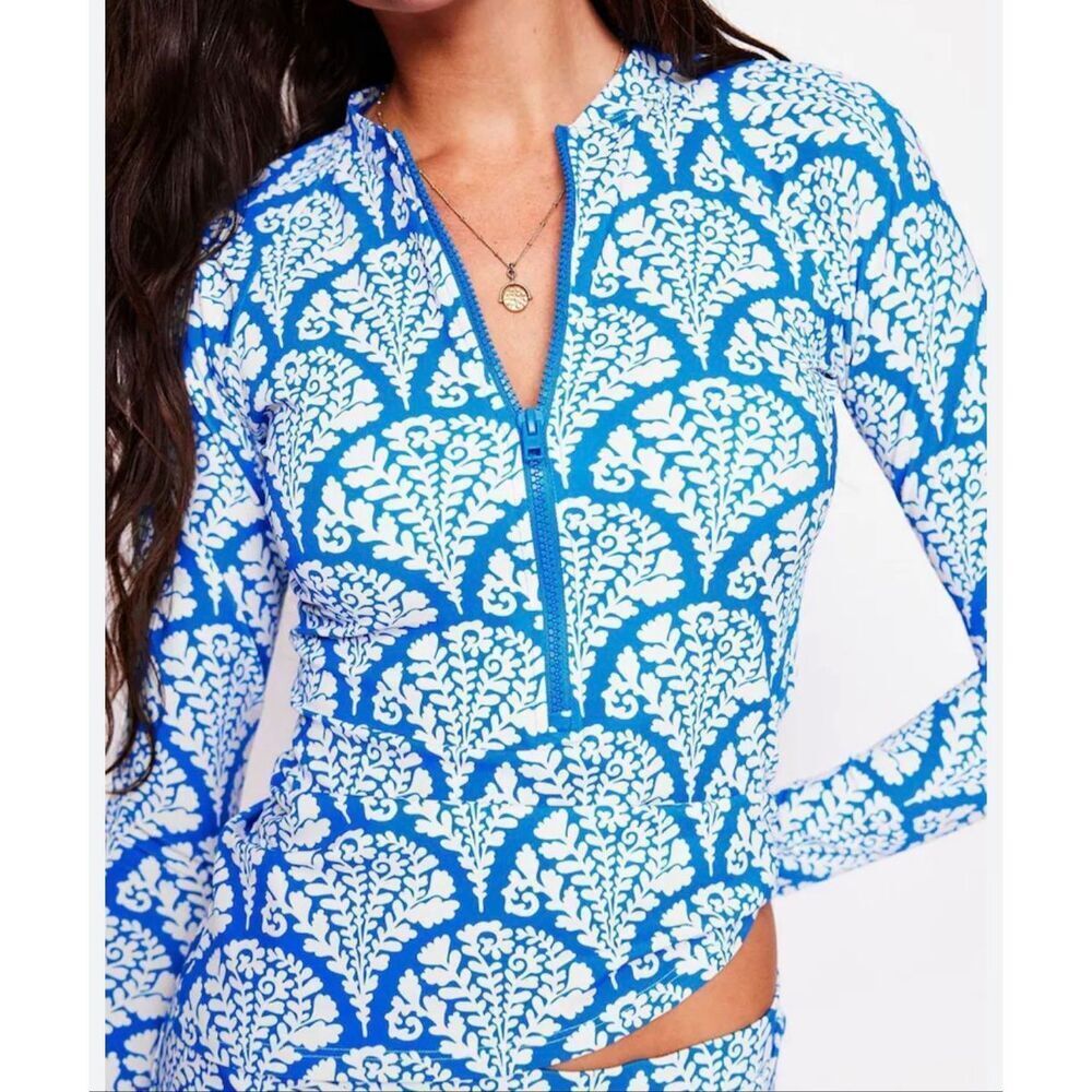 Boden Sun Safe Raglan Rash | Blue and White in 6 - Picture 3 of 9